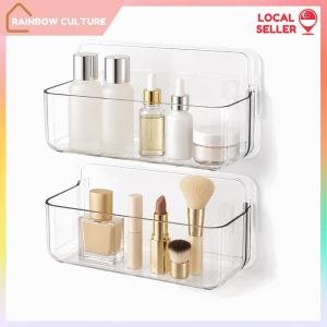 【Rainbow Culture】 No Drill Bathroom Shelf Wall Mounted Transparent Storage Rack Organizer for Toiletries Kitchen
