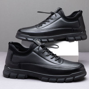 [Free Shipping] MenS Spring Business Formal Shoes Lined With Cotton For Warmth Black Leather Casual Shoes Comfortable