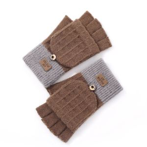 BAIXL Thick Cute Driving Gloves Elastic Autumn And Winter Letter Female Gloves Christmas Wool Mittens Half-finger Gloves Flip Mittens