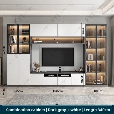 FYI TV Cabinet Display Cabinet Bookcase All-in-one Full-wall TV Feature Wall Solid Wood Floor-standing With Glass Door Living Room Home Use Small Apartment