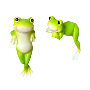 ประติมากรรมในสวนประดับด้วยไม้แขวนรูปปั้นกบทำจากเรซิ่นสำหรับกระถางต้นไม้ระเบียงดอกไม้ของตกแต่งกลางแจ้ง2ชิ้น