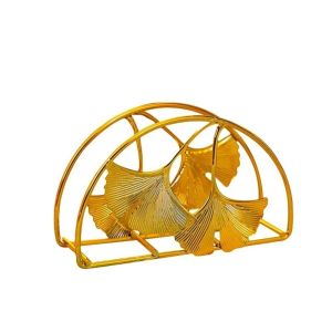 RGFV Phong cách Bắc Âu Giá đựng khăn giấy bằng sắt mạ vàng Đứng Tiết kiệm không gian Giá đỡ khăn ăn hình lá bạch quả Cổ điển Chống trơn trượt Giá đựng giấy dọc Khách sạn