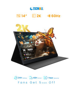 【Local Warehouse】ZSCMALL 14-Inch 2K QHD High Resolution Ultra-Slim Portable Monitorfor Laptop External Monitor Dual Speakers Extender Display. with Smart Cover for LaptopPC Phone Xbox switch PS4/5【Delivered Whinin 72 Hours】