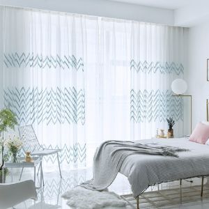 AnneyOneDecor Blue Sheer Curtain Embroidery Voile Curtain for Living Room Day Curtain Tulle Window Treatment Voile Drape