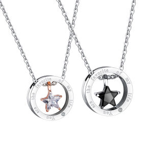 Sinboia Fashion Couple Necklace Circle Five-pointed Star Necklace For Men / Women Promise Love Gifts for Anniversary Friendship