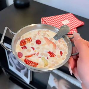 LIANG Stainless Steel Korean Style Binaural Bowl Rust-proof Household Ramen Bowl Multipurpose with Spoon Salad Bowl Snack