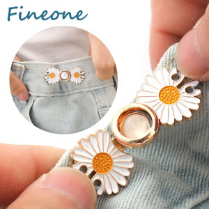 1 Set Waist Adjustment Button Silver Daisy Floral Metal Waist Buckle Pin