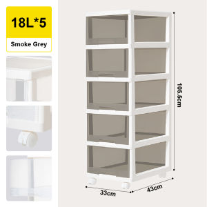 Citylife 5-Tier 90L Transparent Storage Drawer Cabinet With Wheels Space Saving Large Capacity