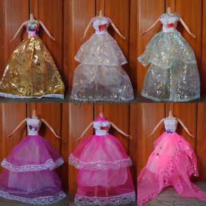(BAJU BONEKA BERBIE) GAUN PESTA BERBIE MOTIF NGANTEN BROKAT MATTEL RANDOM