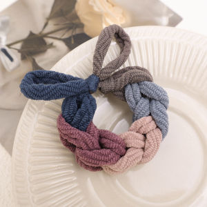 【♡Lovely girls house♡】Vintage Elastic Woven Hair Ties Simple Bow Braided Twist Hairband for Women Girls Ponytail Holder Scrunchies Hair Accessories