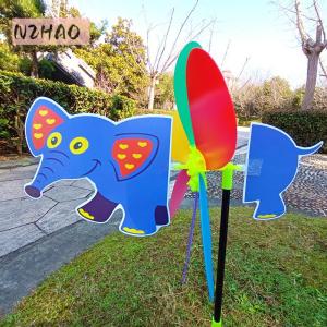 XUNYU4 กังหันลมพลาสติก3D มีสีสันรูปสัตว์การ์ตูนกังหันลมของเล่นเด็กอนุบาลรางวัลตกแต่ง DIY 1ชุด
