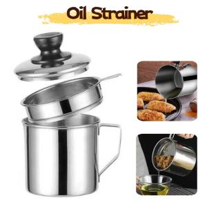 Life Store 1.2L Stainless Steel Oil Strainer Pot with Lid Filter Cooking Oil Container Bottle Dispenser