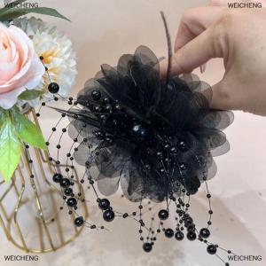 [COD] WEICHENG Fashion Mesh Flower Hair Claw Women Shark Ponytail Clip Headdress Temperament Tassels Headwear