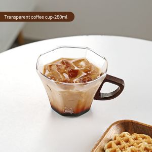 BINCOO แก้วถ้วยกาแฟแก้วพร้อมจานรองเหยือกน้ำคาปูชิโน่แก้วถ้วยกาแฟเอสเปรสโซลาเต้อาร์ตสำหรับมืออาชีพขนาด280มล.