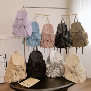 COLOO Korean Style Drawstring Backpack Fold Large Capacity Light Soft Nylon Bag Casual Niche Design Shoulder Bag Women