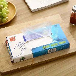 Găng tay chế biến thực phẩm dạng nilong hộp 200 cái bao tay thực phẩm dùng nấu ăn sử dụng 1 lần