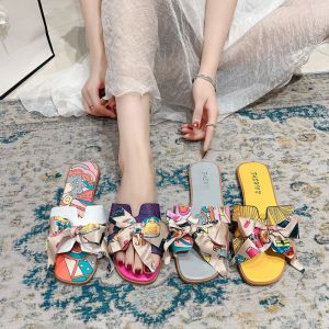 XINSU38 Flower Ribbon Bowknot Slippers Colorful Non-Slip Flat Slippers for Women Fashion Elegant Slides Sandals Girls