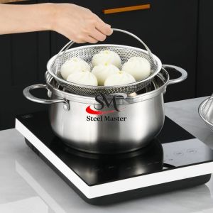 Multifunctional Stainless Steel Basket Steamer with Handle Household Draining Basket Fine Mesh Steam Grid Steamer Rack