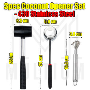 Coconut Opener Kit 430 - 3 Pcs Set | Coconut opening kitl Multi-purpose Coconut Opener l Digging Coconut Shreds Meat Taker l Opener Punch Tool Kitchen Gadget| Coconut Opener Kit|Coconut Scraper| Stainless Steel Coconut Opener| Manual Coconut Opener