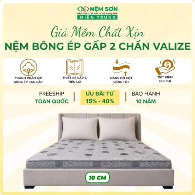 Nệm Bông Ép Gấp 2 Chần Valize [Nệm Sơn Miền Trung] Dày 10cm - Đệm Bông Ép Khối Cứng Cáp Nâng Đỡ Cột Sống Đủ Kích Thước