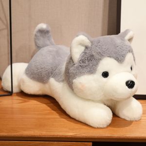 VALER Stuffed Animal Husky Plush Toy Lying Brown Pet Puppy Stuffed Puppy Dog Birthday Gift Soft Kawaii Dog Plush Doll Xmas Gift