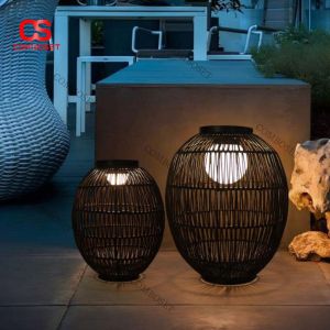 Đèn Năng Lượng Mặt Trời Dáng Lồng Tre Đan Decor Ngoại Thất Sang Trọng