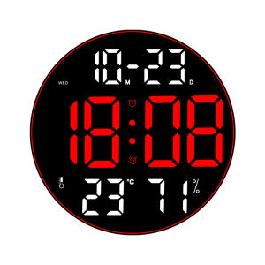 12inch Large Screen LED Round Wall Clock Humidity Temperature Date Display Digital Clock USB Desktop for Living Room Dec