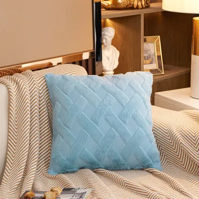 Vỏ gối tựa lưng bao gối sofa bằng nhung lông ngắn vuông vân chéo 45x45cm