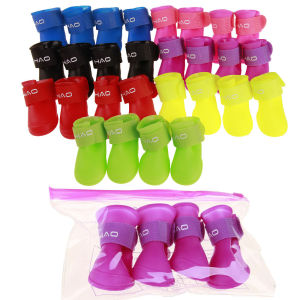 4pcs/set Pet Dog Cat Shoes Candy Color Booties Rubber Dog Waterproof Rain Boots