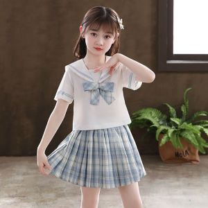 Melo Girls JK Uniform Skirt Suit Summer New Sweet College Style Short-Sleeved Shirt + Pleated Skirt Two-piece Set