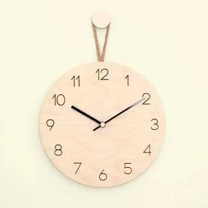 FFBH Simple Style 12 Inches Wooden Hanging Rope Wall Clock Watch Living Room Office Cafe Home Decoration Art Large Wall Clock Y5R7K