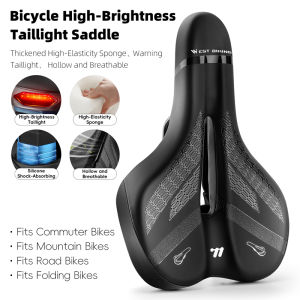 WEST BIKING Comfortable Bicycle Saddle With Taillight Hollow Breathable Ergonomic Bike Saddle Shock Absorption Cycling Seat Bike Parts