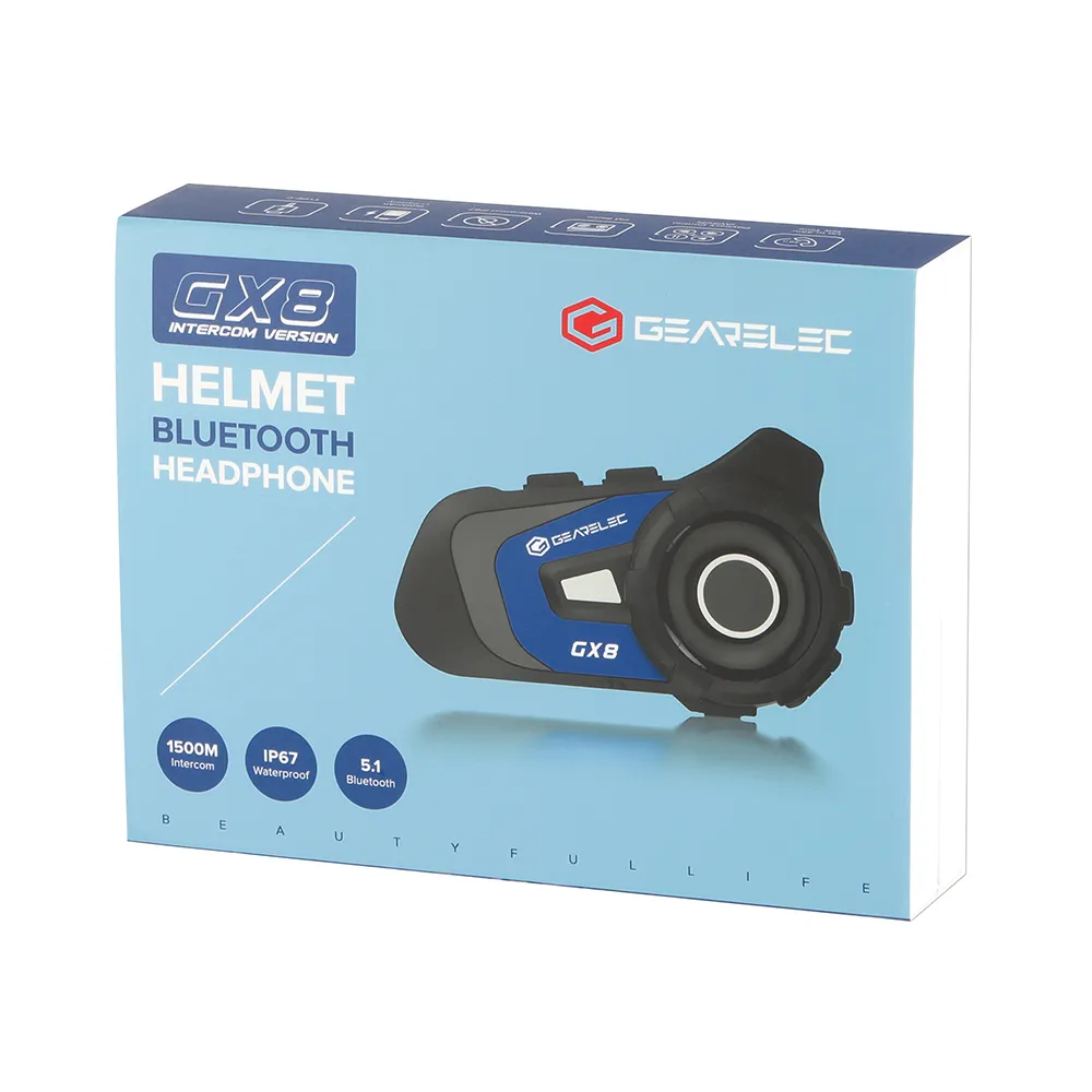GEARELEC GX8 หมวกกันน็อคบลูทูธ อินเตอร์คอม บลูทูธ 5.1 แฮนด์ฟรี กันน้ำ IP67 ลดเสียงรบกวนอัจฉริยะ CVC&DSP แบ่งปันเพลง วิทยุเอฟเอ็ม
