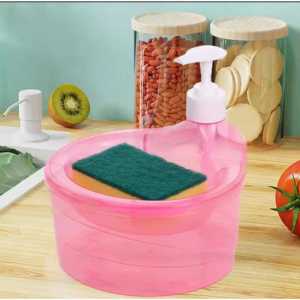 Tempat Sabun Cair Cuci Piring Bentuk Bulat Soap Pump Dispenser 2in1 1000ml + Sponge Wadah Sabun Viral