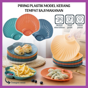 Piring Plastik Model Kerang 2In1 Shell Shaped Plate BPA FREE Tempat Saji Makanan Bentuk Cangkang Kerang Dengan Sekat Wadah Tempat Saos Kecap Sambal - FR Gallery