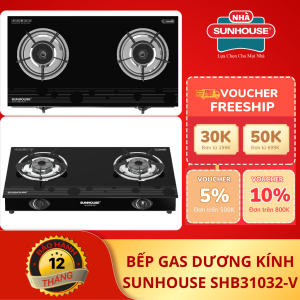 BẾP GAS ĐÔI DƯƠNG KÍNH SUNHOUSE SHB3365 tiết kiệm gas mặt kính cường lực - Bảo hành 1 năm
