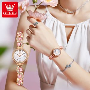 OLEVS Watch For Women Waterproof Original Quartz Luminous Gold Wristwatch With Diamond Stainless Steel Strap Gift For Girlfriend COD