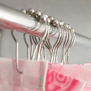 12pcs Chrome Plated Shower Curtain Rings Metal Gourd Type Shower Curtain Hook With 5 Roller Ball