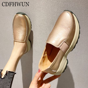 CDFHWUN Women Sneakers Casual Loafers Stitching Suede Leather Shoes for Women Heightening Lazy Slips Female Shoes