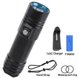 YS【COD+Local Delivery】1200LM diver diving 100 meters underwater flashlight waterproof and strong light XM-L2 LED white light 18650 original battery fishing camping riding