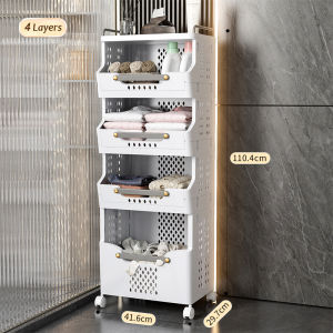 JustLiving 2/3/4 Tier Laundry Baskets Bathroom Storage Clothes Rack Bakul Baju Bakul Dobi Dirty Cloth Basket Washing Clothes Storage Toy Basket Storage Bag Trolley Cart Hamper Bathroom Storage Basket With Wheel