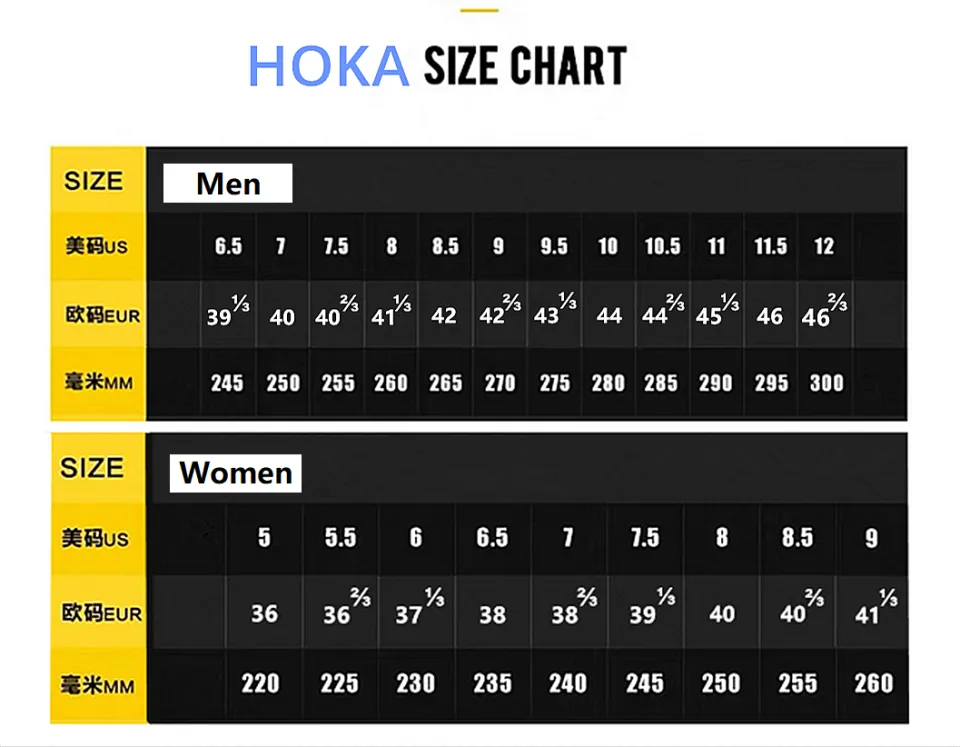 Hoka one 2024 one size chart