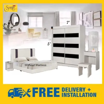 Siap Pasang - Bedroom Set 5x7ft / Set Bilik Tidur with Queen Bedframe(Bedroom Ensembles & Sets)