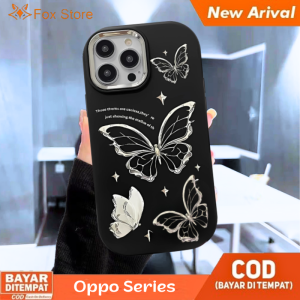 Case Oppo A15 A15S A16 A16S A54S A17 A17K A38 A18 4G A5 A9 2020 A60 A3X A3 A5i A3S A5S A7 F9 A12 A12S A11K A1K Casing Butterfly Hitam Gold Elegan Aesthetic Softcase Premium