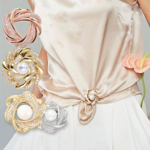 LUCKFRE Gift Geometric Rhinestone Fashion Jewelry Pearl Crystal Korean Style Brooch Pins Scarf Ring Shawl Clip Women Scarf Buckle