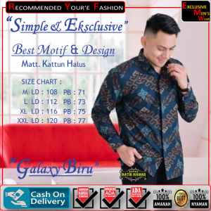 MAMAS-TERBARU KEMEJA/HEM BAJU BATIK ARRIVAL LENGAN PANJANG PRIA MOTIF GALAXY NAVY MURAH ADEM KEREN