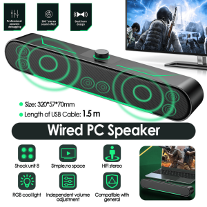 Speaker Bluetooth 5.0 Super Bass Aktif Subwoofer Sound bar RGB LED Light Computer TV TF 360° Stereo