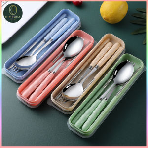 3 Pcs Set Sendok Alat Makan Cutlery Garpu Sumpit Set Box Stainless Steel Travel Silver Gold Peralatan Makan