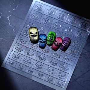 5 Types Halloween Pumpkin Hollow Patting Nail Stickers Transparent Spider Web Ghost Nail Decal Smudging Spray Manicure Template h260819