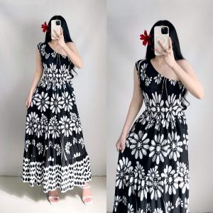 Sunny&Co One shoulder smocking top maxi dress Floral Summer Lady Womenswear